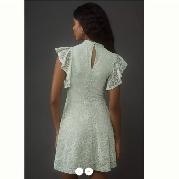 MAEVE Lace & Ruffle Sleeve Mini Dress in Moss/Sea Green, Size L, NWT - Picture 3 of 12